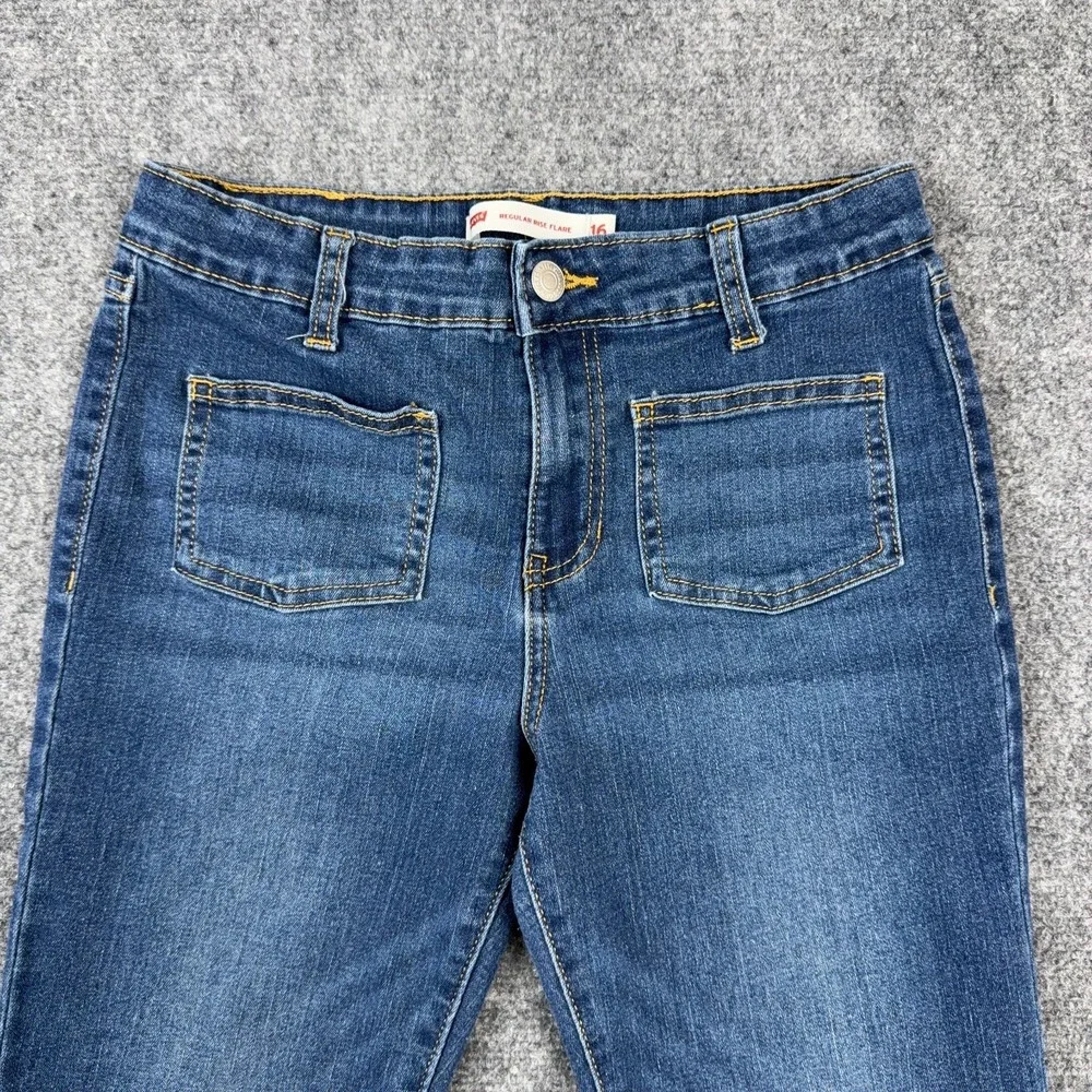 Levis Girls Size 16 Regular Rise Flare Jeans‎ Blue Stretch Denim Medium Wash